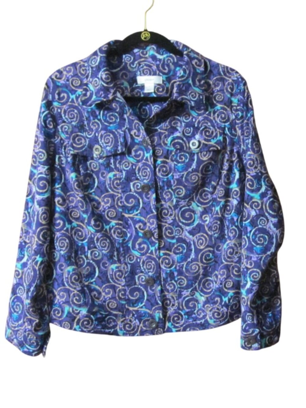 CJ Banks Button Down Stretchy Purple Swirl Jacket - Size X (14W)